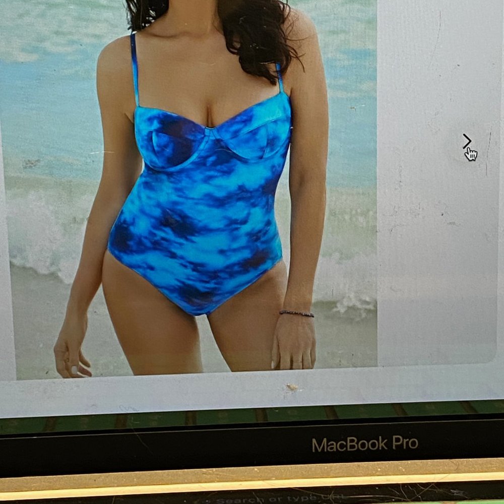NWT 100 Degrees Underwire Maillot One-piece Womens Plus Swimsuit, Shibori Blue